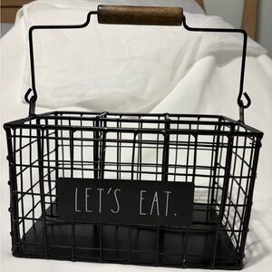 Rae Dunn Cutlery/Napkin/ Condiment 4 Compartment Black Wire Basket Let’s Eat